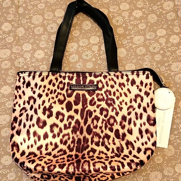 NEW Adrienne Vittadini Leopard Print Insulated Lunch Tote Bag - Black & Tan - Picture 12 of 12